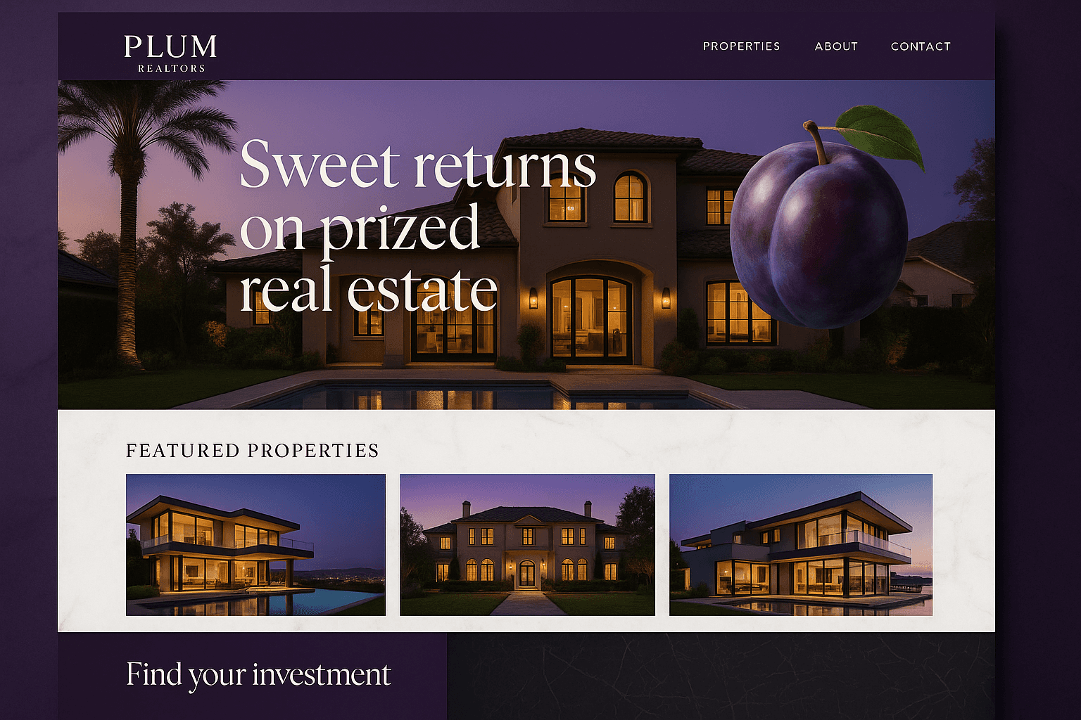 plumrealtors.com website mockup